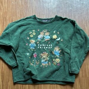 Charming Green Sweater with Bear Design